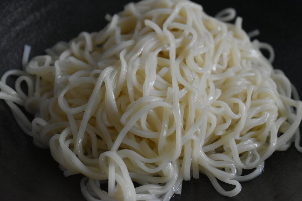 Thin tsukemen noodles from Ramen Nikkou served separately from the soup