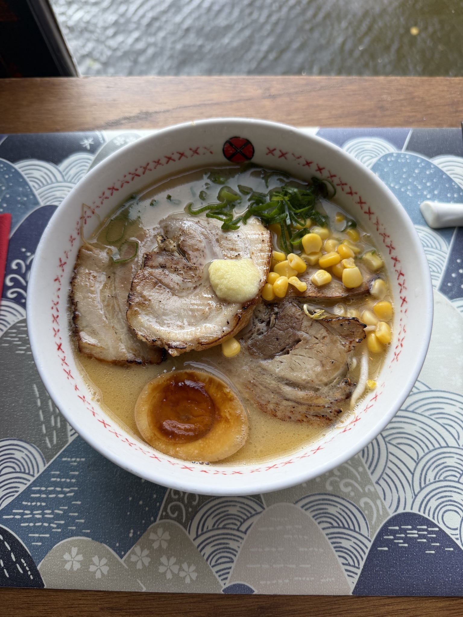 Sapporo miso ramen at Vatten Ramen Amsterdam, topped with pork chashu, egg, corn and grated ginger